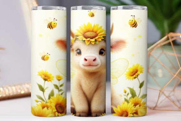 Highland Cow Bee Sunflower Tumbler Wrap Graphics Freebies