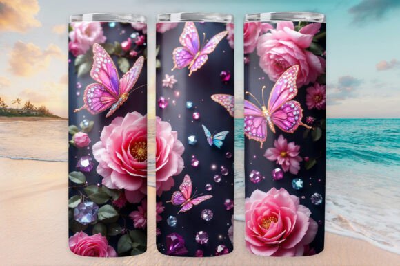 Rose Butterfly Tumbler Wrap 20oz Skinny Free Graphics