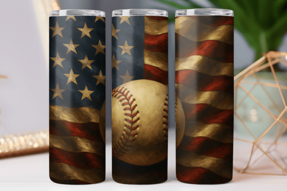 US Flag Baseball Tumbler Wrap 20oz Art